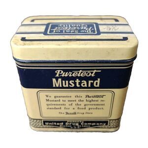 Vintage PURETEST MUSTARD SPICE TIN United Drug Co Boston St Lois USA 4 OZ